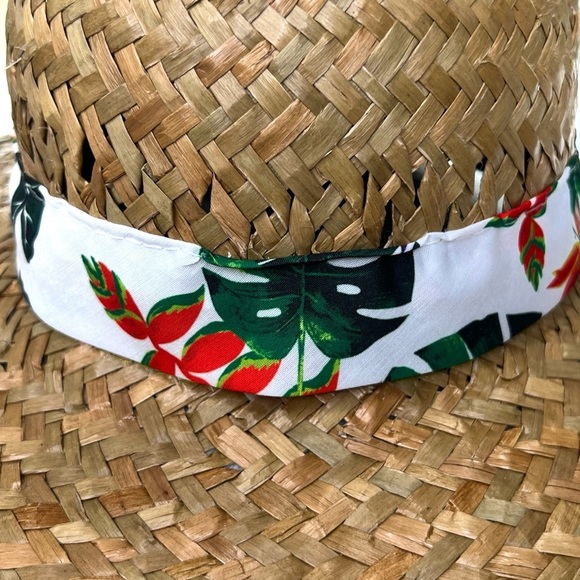 Goldcoast Sunwear Straw Sun Hat Tropical Floral Palm Leaf Band Tan White Green - Picture 11 of 17